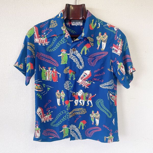 SUN SURF アロハシャツ XS 50s風 総柄 サンサーフ レーヨン 半袖 ハワイアンシャツ HAWAII アロハ