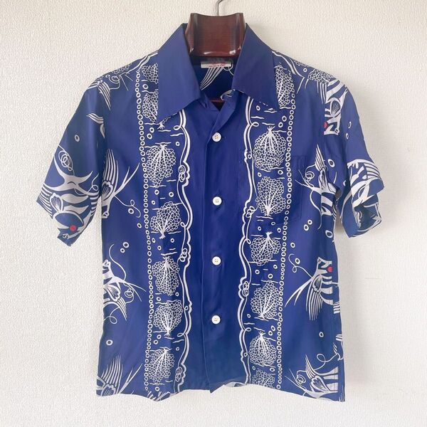 50s風 Sun Surf サンサーフ アロハシャツ XS 魚柄 レーヨン製 半袖シャツ