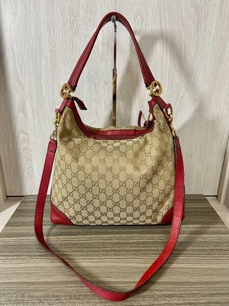 GUCCI ショルダーバッグ インターロッキング GG キャンバス 赤 2way 肩掛け
