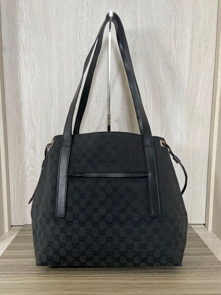 GUCCI トートバッグ GG柄 キャンバス レザー ブラック 肩掛け