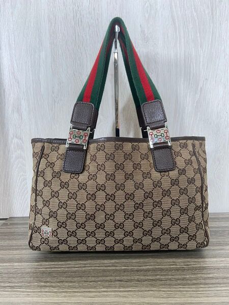 GUCCI トートバッグ GG柄 キャンバス シェリーライン レザー ベージュ