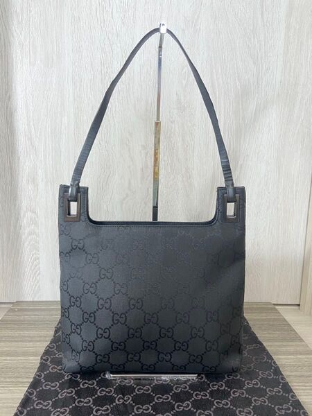 GUCCI トートバッグ GG柄 ナイロン ブラック レザー ワンショルダーバッグ ハンドバッグ