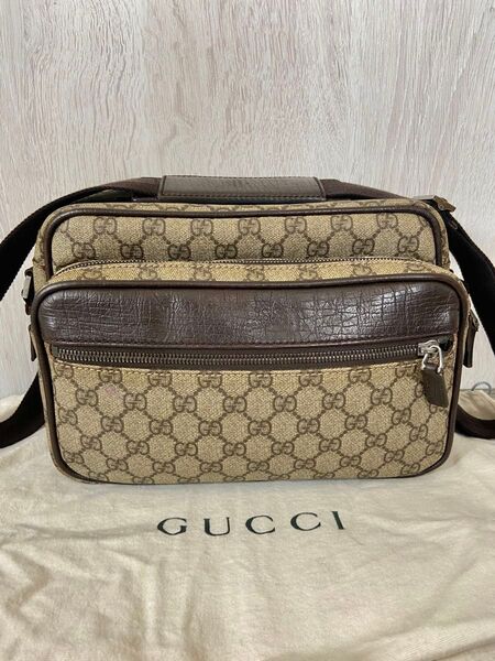 GUCCI ショルダーバック カメラバッグ GG柄 PVC レザー ベージュ ブラウン 斜め掛け