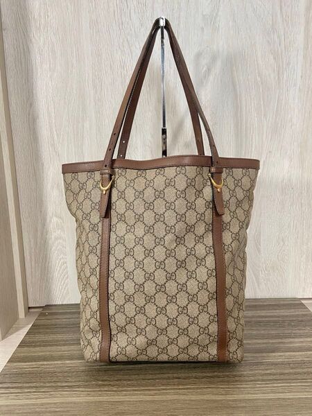 GUCCI トートバッグ GGスプリーム レザー ベージュ 縦長 大容量 肩掛け ハンドバッグ