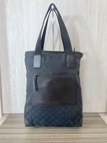 GUCCI トートバッグ GG柄 キャンバス レザー 肩掛け 縦長 ハンドバッグ