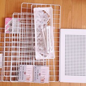 収納セット 17点 (突っ張り棒、突っ張り棒棚、フック、ワイヤーネット、簡易ラック)