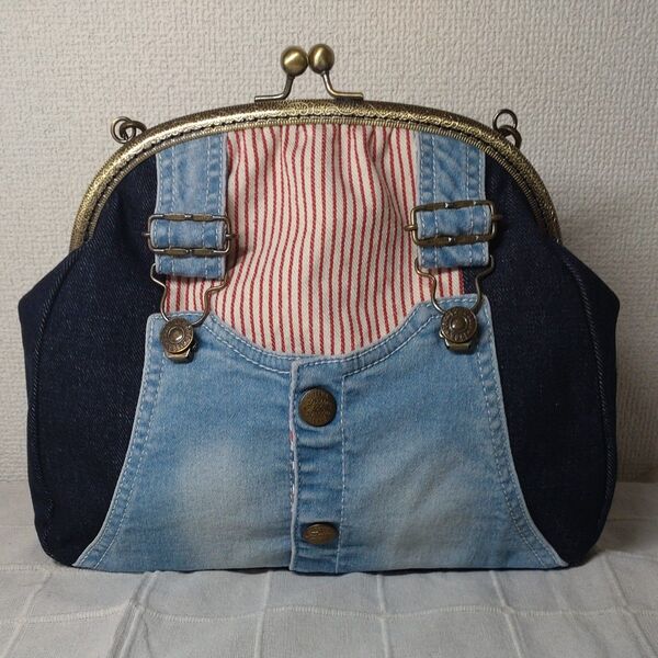 デニムリメイク がま口ショルダーバッグ ハンドメイド