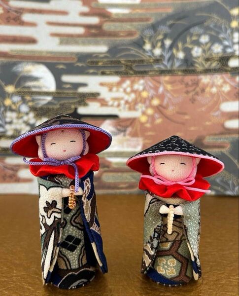 ちりめん細工 ほっこりお地蔵さん 2体セット モダン 古布 ハンドメイド