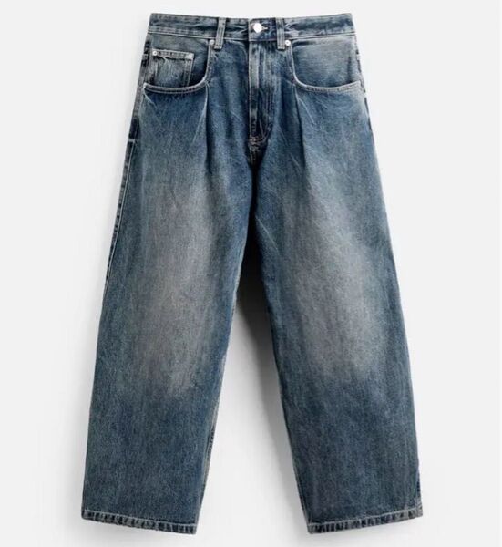 定価約9000円! ZARA プリーツリラックスフィットジーンズ バギーデニム インディゴブルー ワイドデニム バギージーンズ