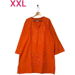未使用オレンジ色刺繍入りチュニック XXL