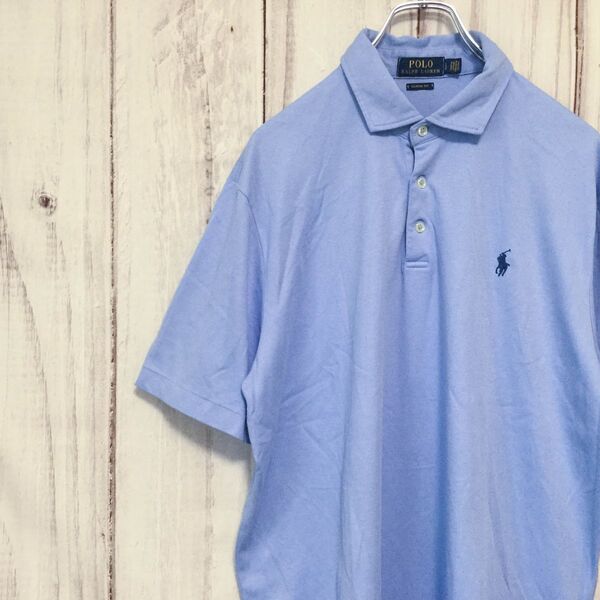 【ポロラルフローレン 半袖ロゴ刺繍ポロシャツ】 L 水色 POLO RALPH LAUREN 古着