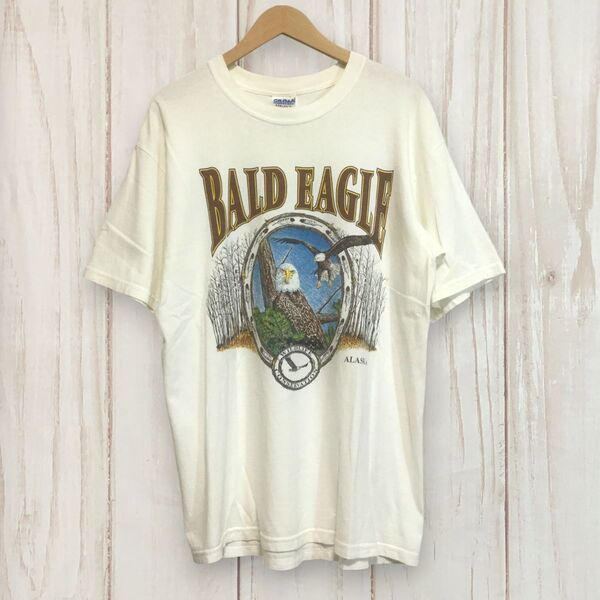 【ギルダン アラスカ イーグル スーベニア 半袖プリントTシャツ】 お土産 2XL相当 白 GILDAN 古着 メンズ