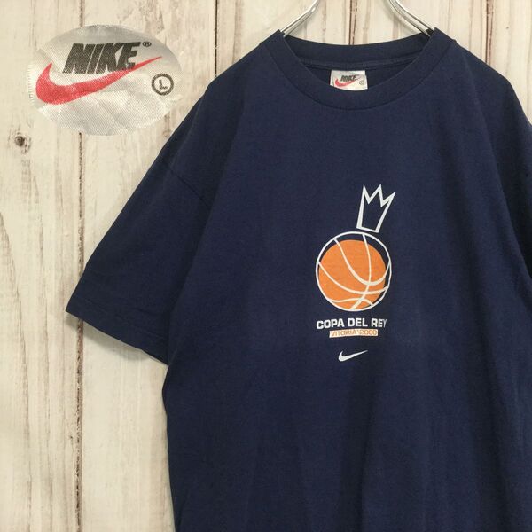 【ナイキ 半袖プリントTシャツ】00s ハンガリー製 2XL相当 ネイビー NIKE 古着