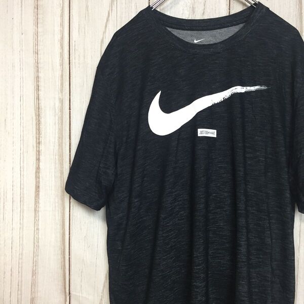 【ナイキ 半袖ビッグロゴTシャツ】ビッグスウッシュ DRI‐FIT L 黒 NIKE 古着