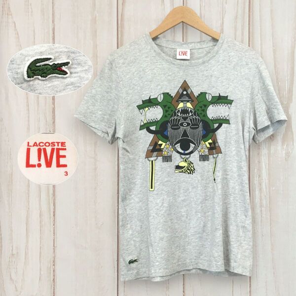 【ラコステ 半袖ビッグプリントTシャツ】 ワニロゴ 香港 LIMITED レア M相当 グレー LACOSTE 古着