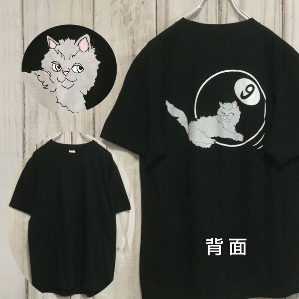 【USA古着 猫プリント 半袖Tシャツ】ベビーウェイト ストリート L アニマル ネコ Printstar 黒 古着