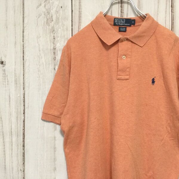 【ポロラルフローレン 半袖ロゴ刺繍ポロシャツ】 L相当 オレンジ POLO RALPH LAUREN 古着