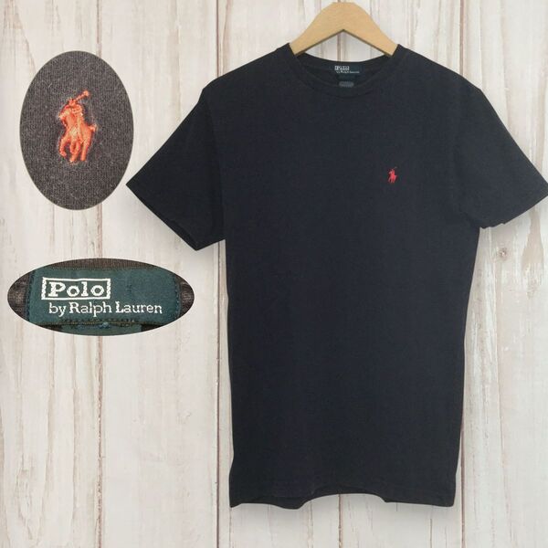【ポロラルフローレン 半袖ロゴ刺繍Tシャツ】 M相当 ネイビー POLO RALPH LAUREN 古着 メンズ