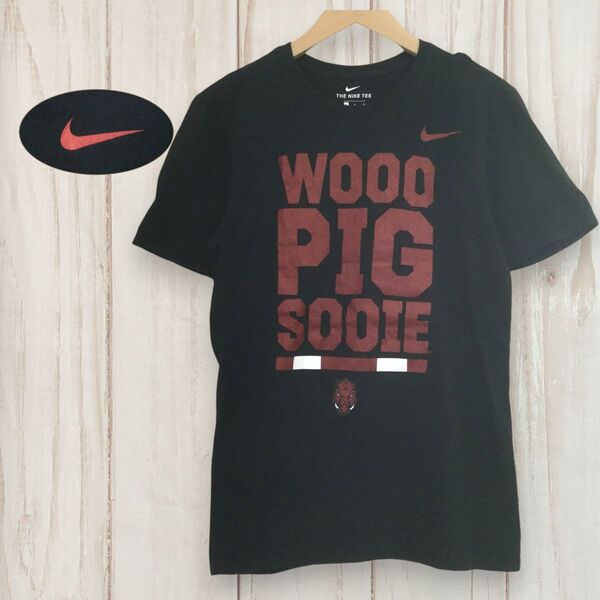 【ナイキ 半袖ビッグロゴTシャツ】 丸胴 M相当 黒 NIKE 古着 メンズ