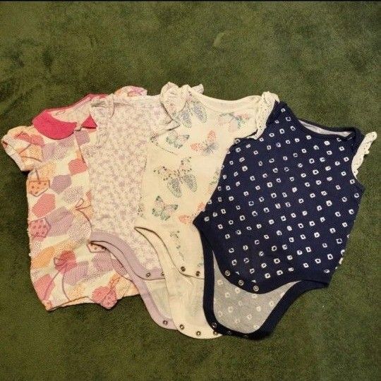 ベビーギャップ baby GAP ネイビー ドット柄 3点セット+1枚 70 ロンパース 女の子 セットアプレレクール
