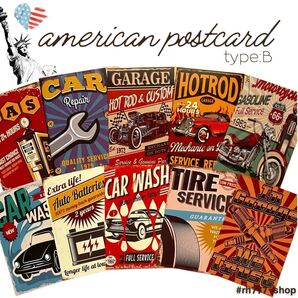 アメリカンポストカード 10枚セット レトロポップ インテリア雑貨 ウォールデコ 車モチーフ ヴィンテージ デザインポストカード