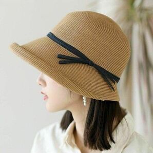 帽子レディース 麦わら帽子 夏 ハット 紫外線 小顔 つば広 日焼け防止 ブラウン 茶色 ストローハット 女性 新品未使用 夏