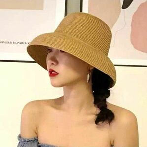 麦わら帽子 クラシカル 女優帽 つば広ハット モード ジェンヌ ZARA好 ストローハット ブラウン エレガント モード 新品