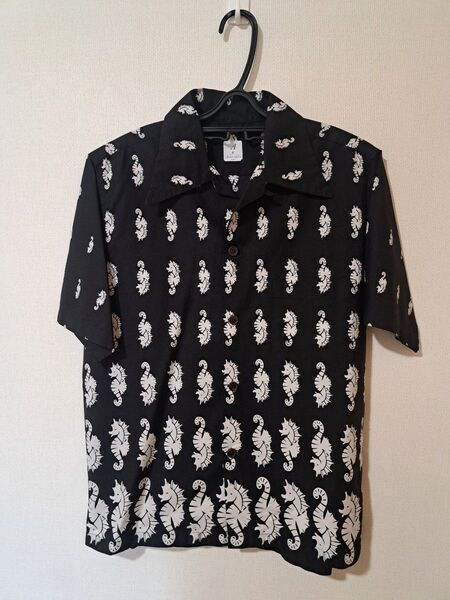 ANATOMICA HAWAIIAN SHIRT SEAHORSE タツノオトシゴ柄 ブラック Mサイズ
