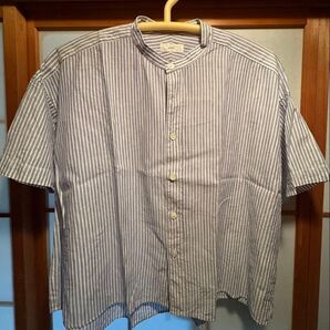 prit(プリット) スタンドカラー綿麻ストライプ半袖シャツ