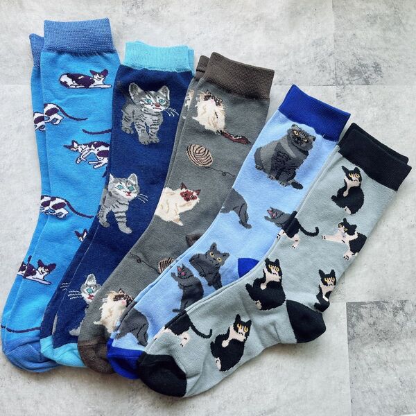 猫柄 ソックス 靴下 5足セット レトロ柄 かわいい プレゼント ユニセックス お揃い おしゃれ 猫グッズ 猫 可愛い 韓国
