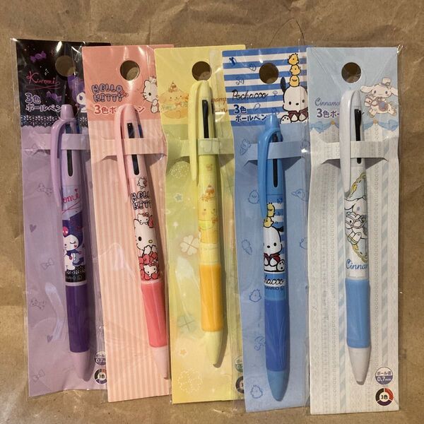 ハローキティ クロミ ポムポムプリン ポチャッコ シナモロール 3色ボールペン 5本セット ボールペン サンリオ