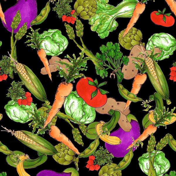 ロラライハリス Veggie Jungle 黒生地 45㎝×110㎝