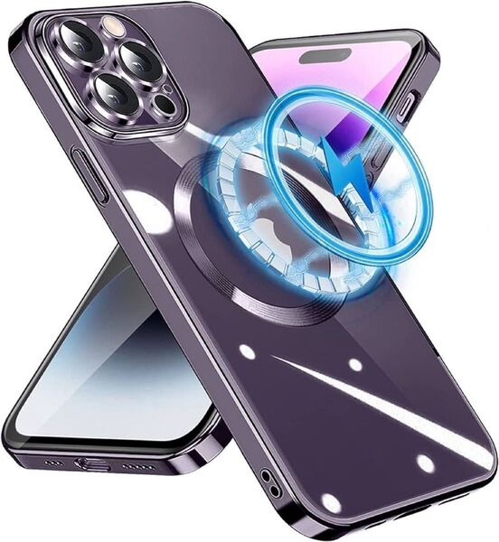 iPhone13ProMax スマホケース パープル 透明 耐衝撃 すり傷防止 ワイヤレス充電対応