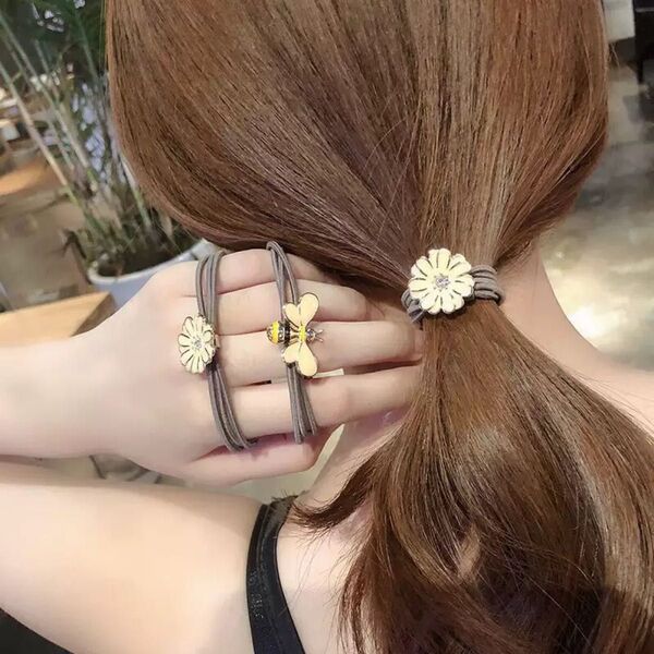 ヘアゴム シュシュ 蜂 菊ヘアアクセサリー 髪飾り 2点セット