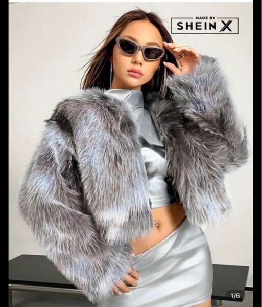 SHEIN フェイクファーコート グレー
