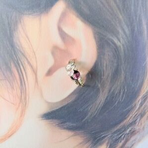 天然石 ホタルガラス 水晶 ピンク イヤーカフ ハンドメイド アクセサリー