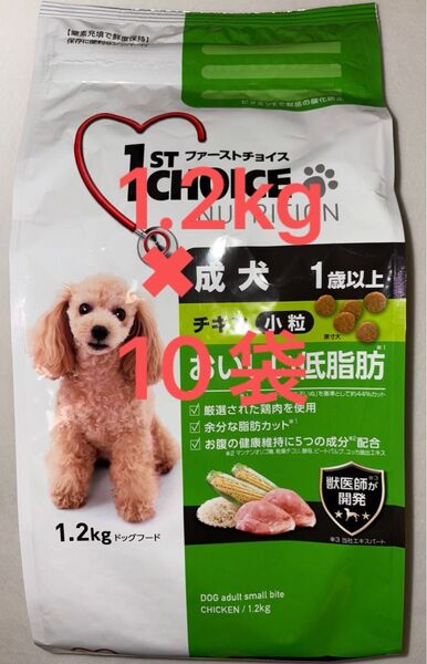 【訳あり】ドックフード 犬 ファーストチョイス 成犬 1歳以上 美味しい低脂肪 チキン味 1.2kg×10袋