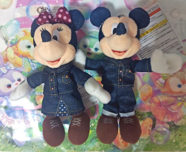 ディズニー ウエスタンランド デニム ミッキー ミニー ぬいぐるみバッジ 2点セット品