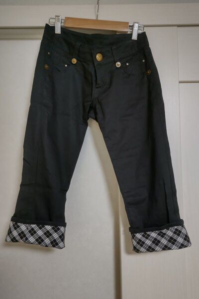 BURBERRY BLUE LABEL ブラックストレッチパンツ チェック 34