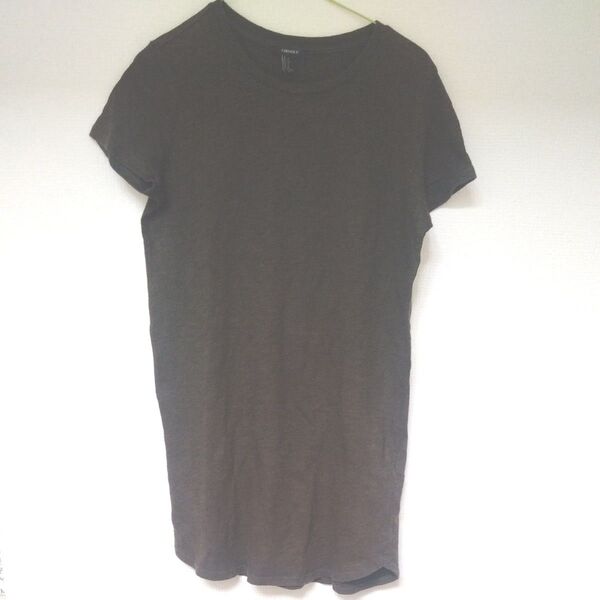 FOREVER21 半袖tロング tシャツワンピース カーキ系 S