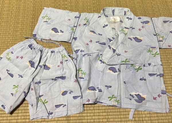 クジラ柄 甚平 上下セット キッズ 110