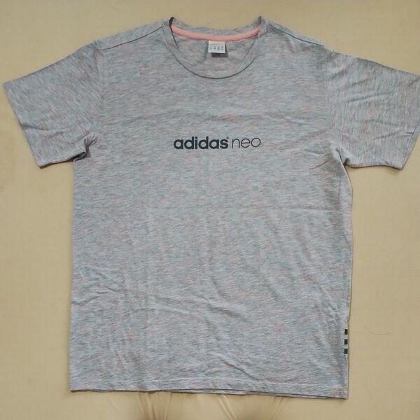 adidas neo Tシャツ ピンク グレー レディース OT
