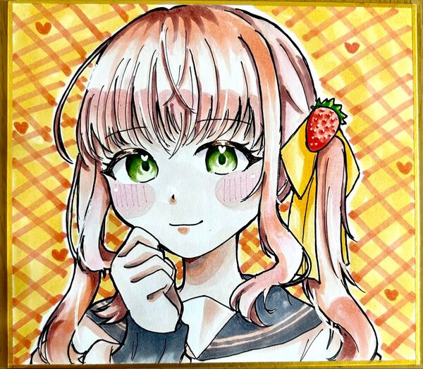 手描きイラスト 女の子 色紙