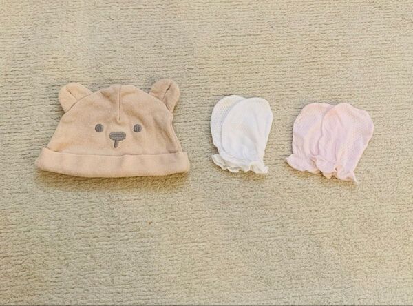 ミトン 引っ掻き防止 ベビーミトン 新生児 ベビー 赤ちゃん 手袋 ベビー手袋 くま帽子 3点セット