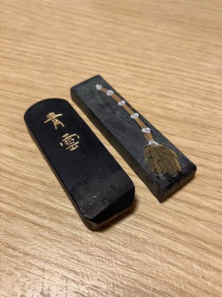中国墨青雲 寒山十徳 寒山拾得 古墨 2個セット 書運堂造 希少 書道 習字 ホウキ 龍 唐代 中国美術