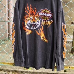 harley davidson 虎 ロングスリーブ ロンT tiger ファイヤーパターン Tシャツ