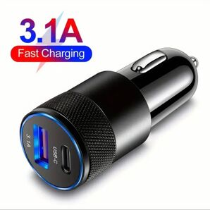 ★新品・未使用・未開封★3.1A高速車載充電器★3.1A+USB-タイプC★色:黒★