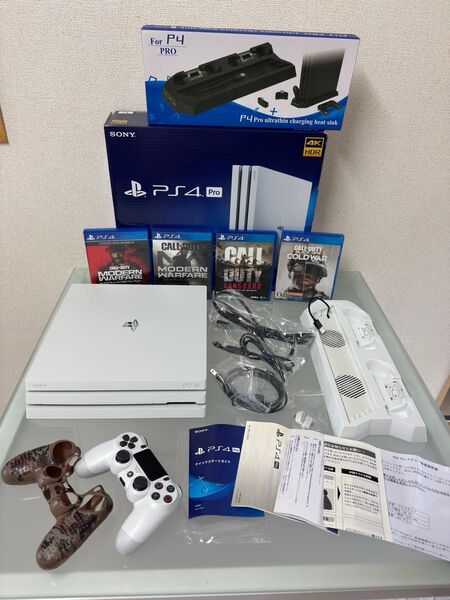 PlayStation4 Pro ジェットホワイト 1TB CUH-7200B 縦置きスタンド ソフト 本体 動作確認/初期化済