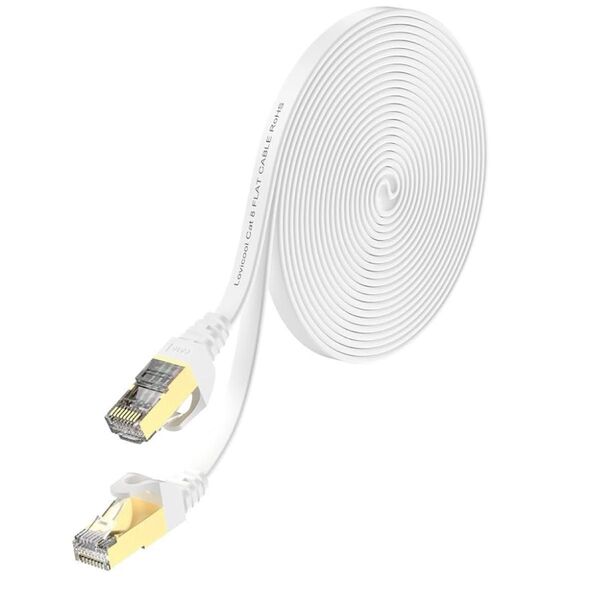 LANケーブル CAT8 高速 有線lan フラットタイプランケーブル 8m ホワイト RJ45金メッキコネクタ