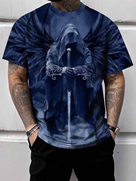 メンズ 大きいサイズ 半袖Tシャツ 死神 ストリート ロック ゴシック パンク